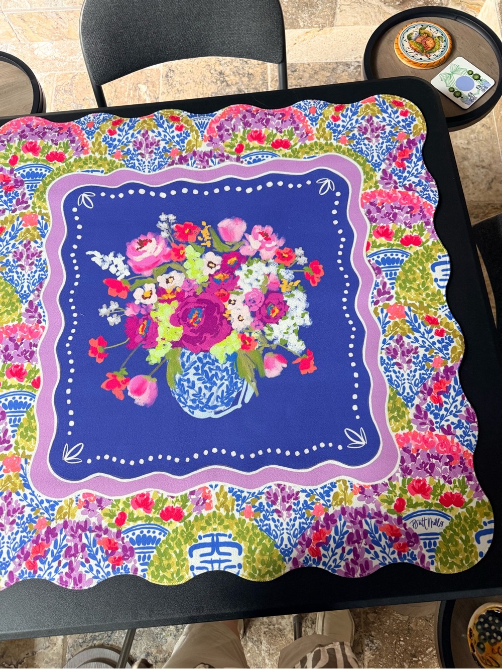 Britt Mills Scalloped Mahjong Mat. EUC Beautiful bright colors.